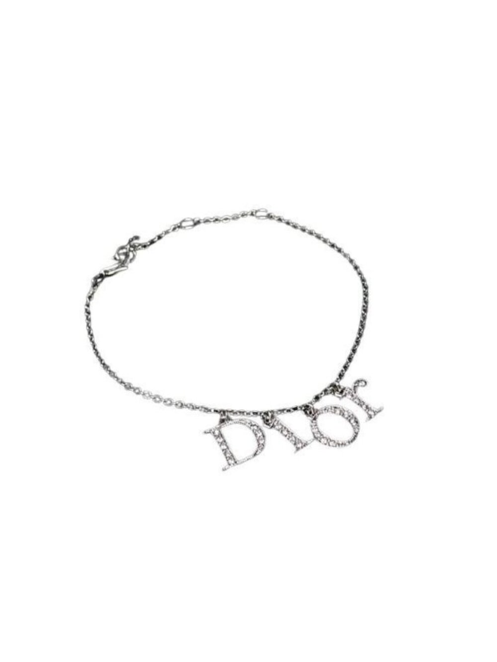 Dior Bracelet Logo Charm Silver Metal Rhinestone